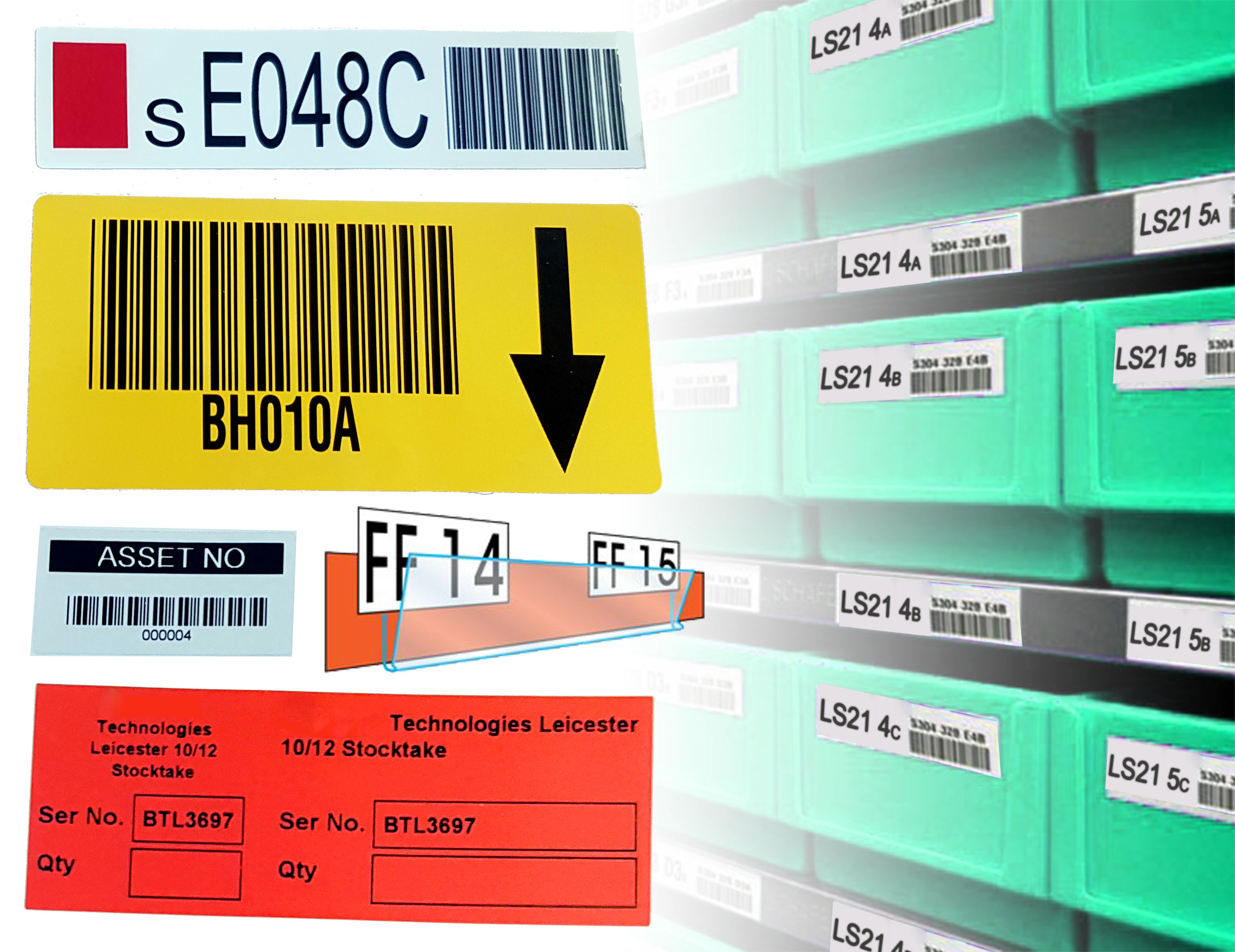 Image of a variety of asset tag labels for stock control